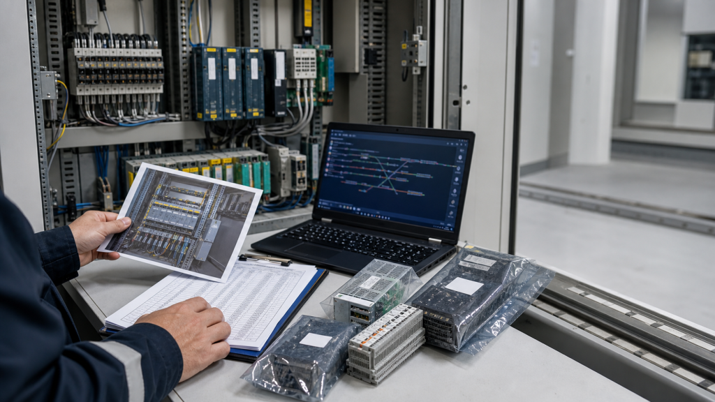 Railway signaling control cabinet maintenance with modules and RFQ records