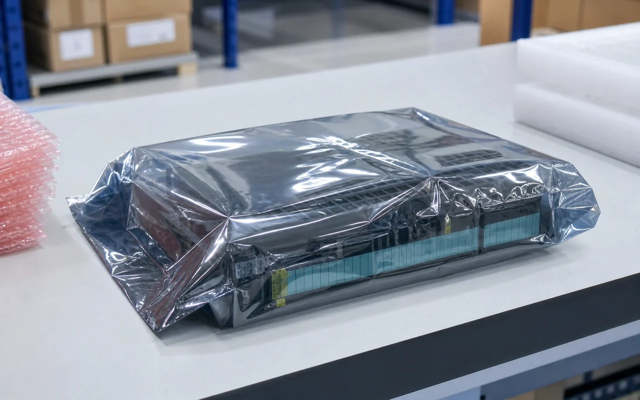 Anti-static packaging prepared for an industrial control module